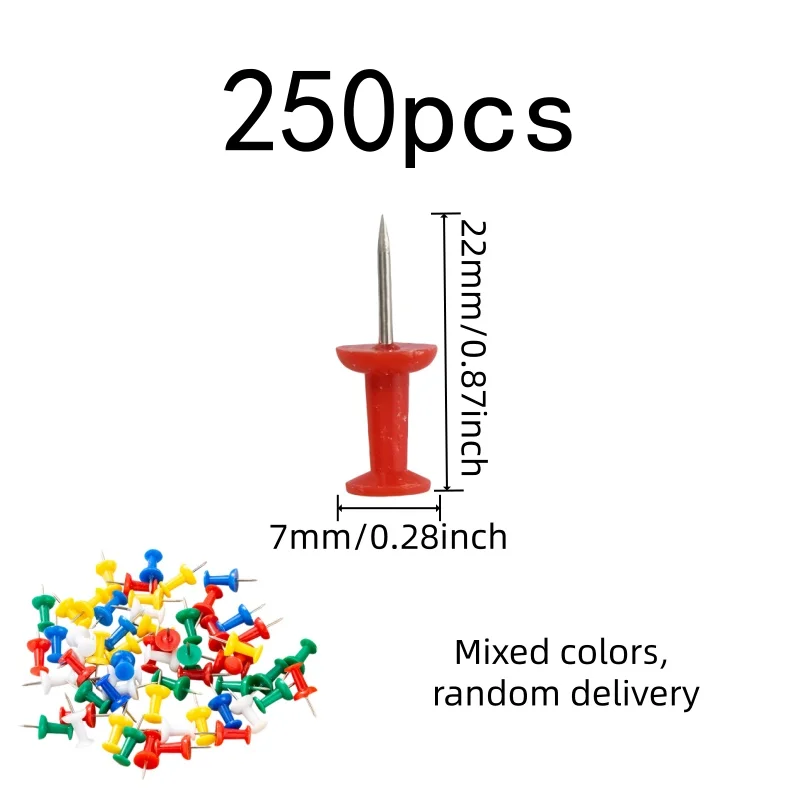 250 pcs Colorful Push Pins, Colorful Assorted Colors and Sturdy Bent Resistant, ideal for Office Bulletin Board
