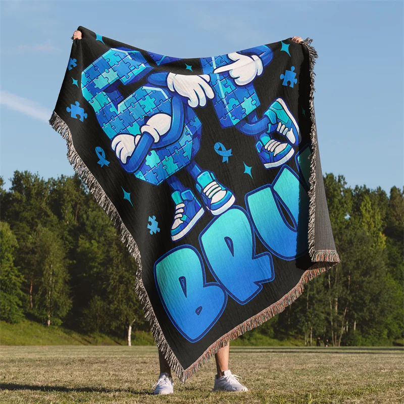 Aertemisi Six Seven Bruh 67 Autism Puzzle 6 7 Meme World Autism Awareness Day Jacquard Fringed Woven Throw Blanket with Tassel