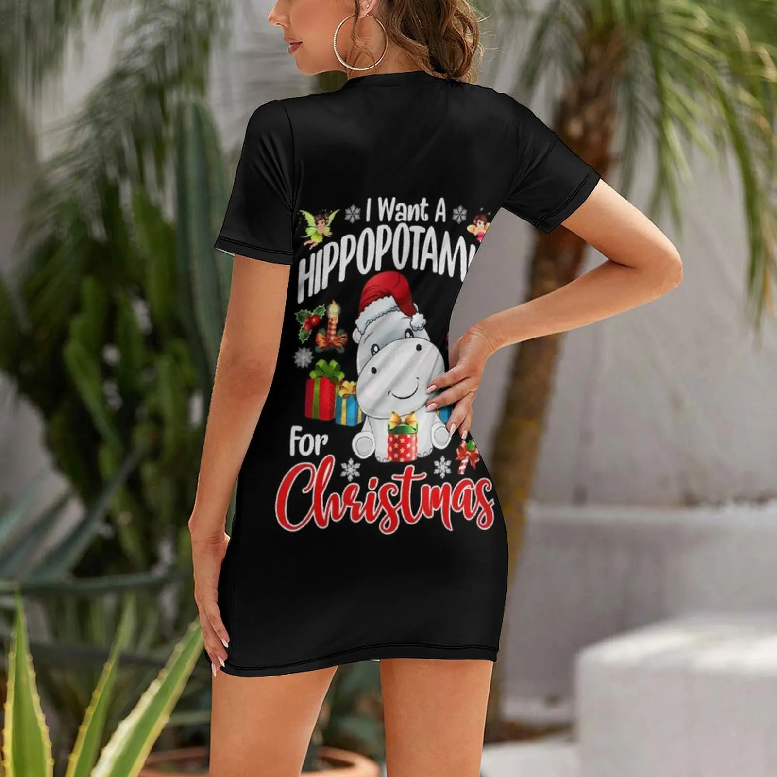 Eu quero um hipopótamo para o natal hipopótamo para crianças meninas camiseta vestido de manga curta vestido feminino saia de verão