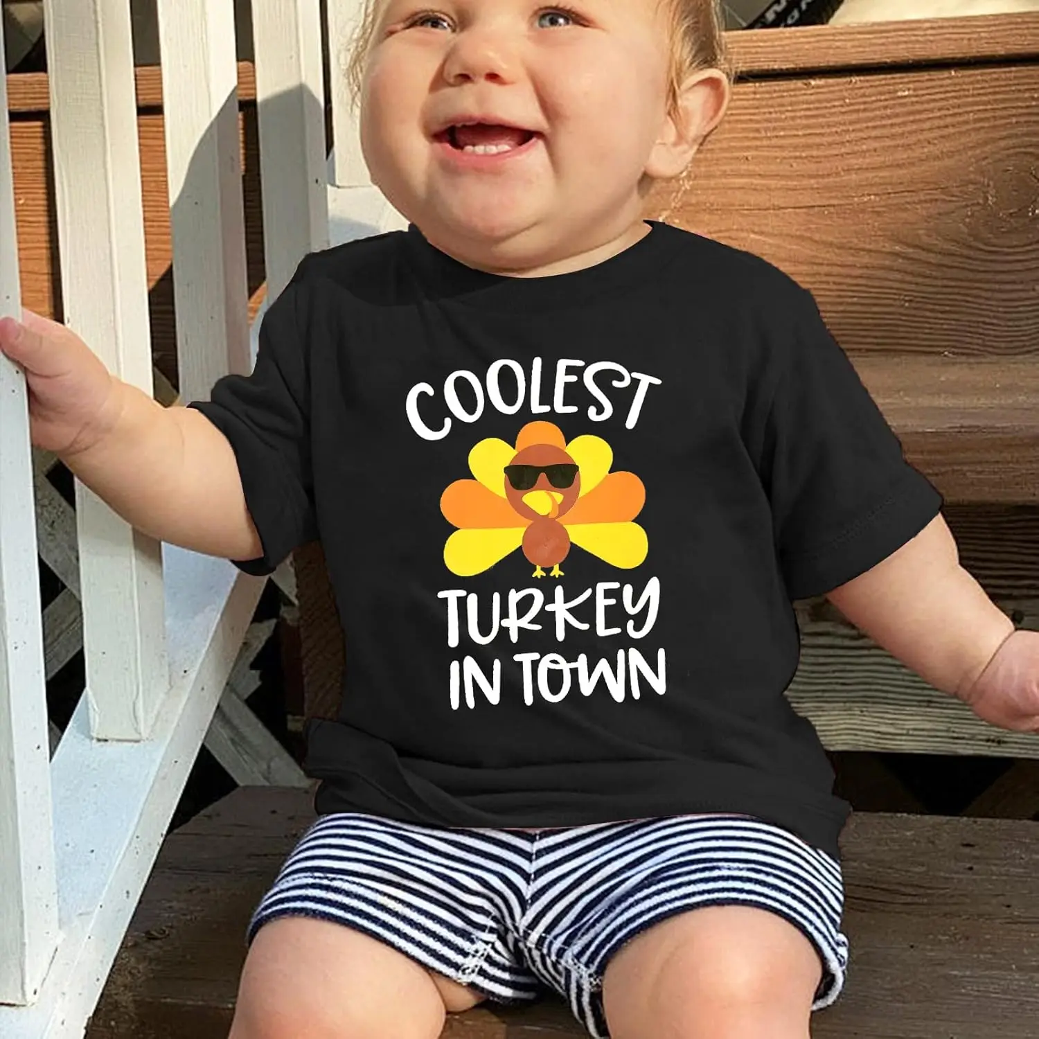 Toddler Thanksgiving Shirt Coolest Turkey in Town T-Shirt Funny Turkey Graphic Casual Short Sleeve Tees