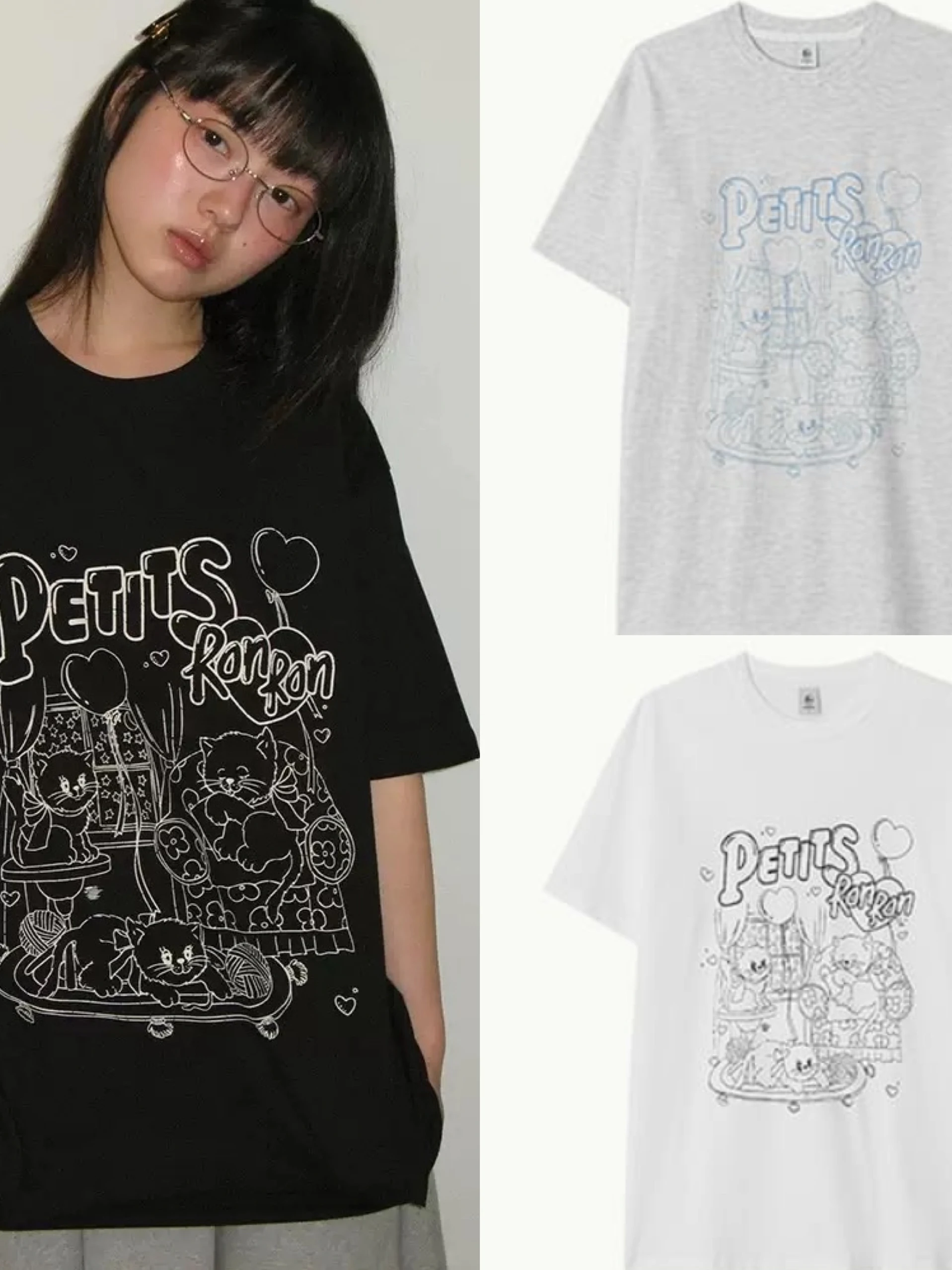 

Casual Loose ort Sve T-irt Women's Cartoon Letter Design Summer New Sle R*NR*N Edition Spring Faion