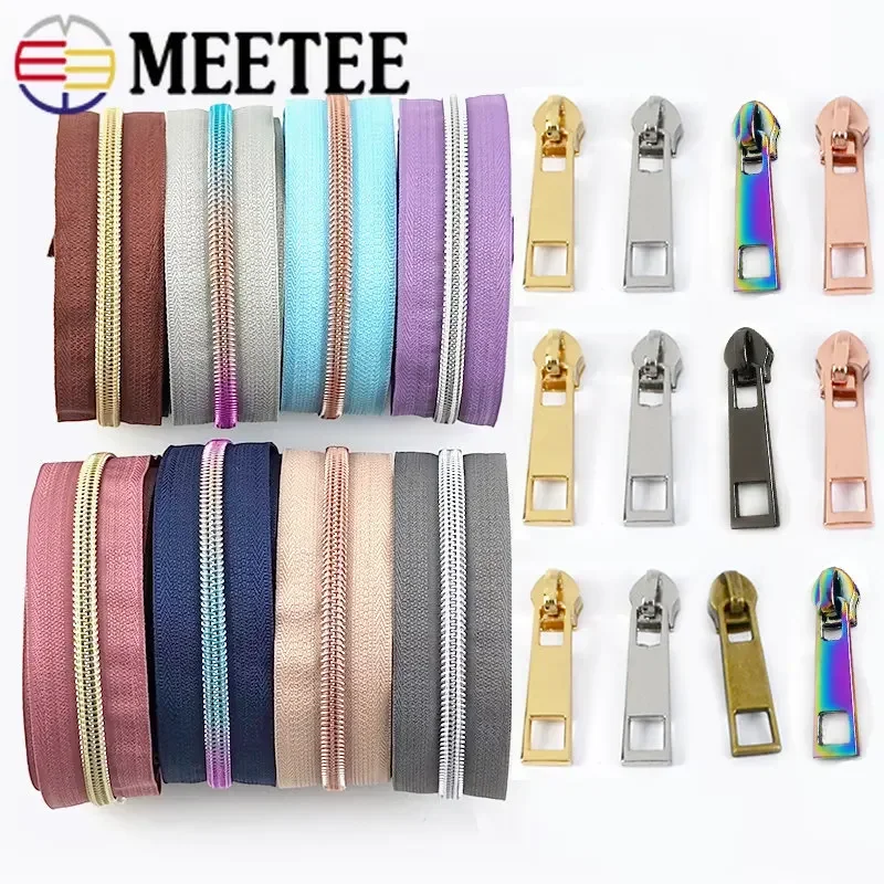 2Meters 5# Sewing Zippers By The Meter+2Pcs Zipper Slider Head Bag Purse Coil Zips Decor Pulls Repair Kit DIY Accessories