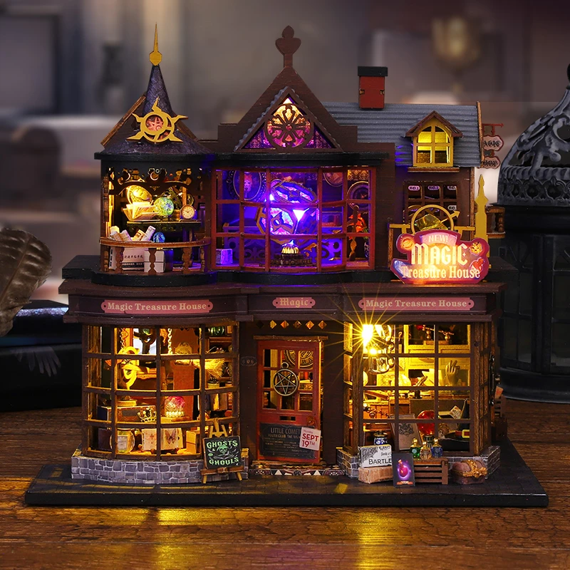 Retro DIY Wooden Magic Treasure House Dollhouses Miniature Kits With Furniture LED Light Home Decoration For Adult Handmade Gift