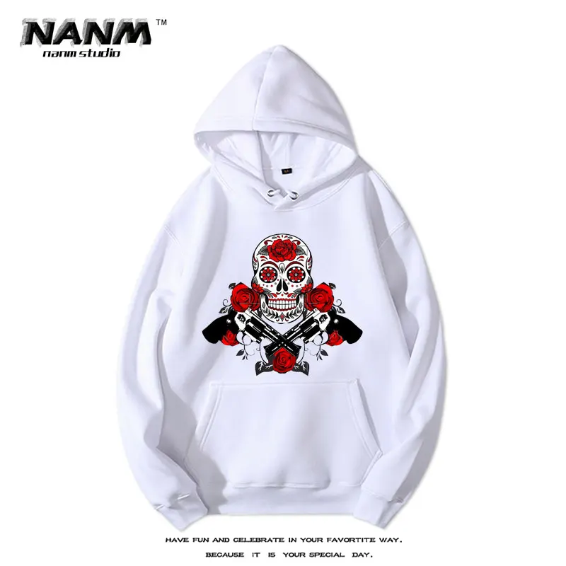 

2024 Hot Sale Guns N Roses American Street Men's and Women's Black Gray and White Cotton Printed Hooded Crewneck Hoodies