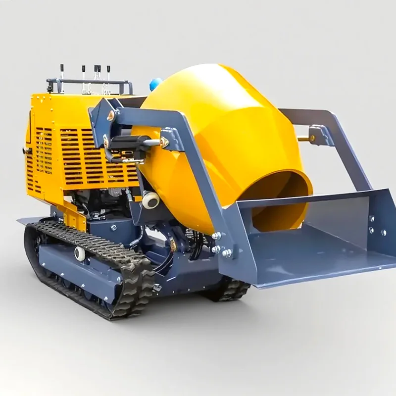 Crawler type miniature concrete mixer Light automatic cement mobile mixer with engine, free of use tracking conveyor