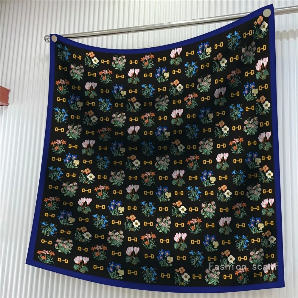 

Versatile Headwear Bag Clothing And Accessories Square Scarf90Cm Korean Version Of High-quality Twill Silk Chain Lock Women's