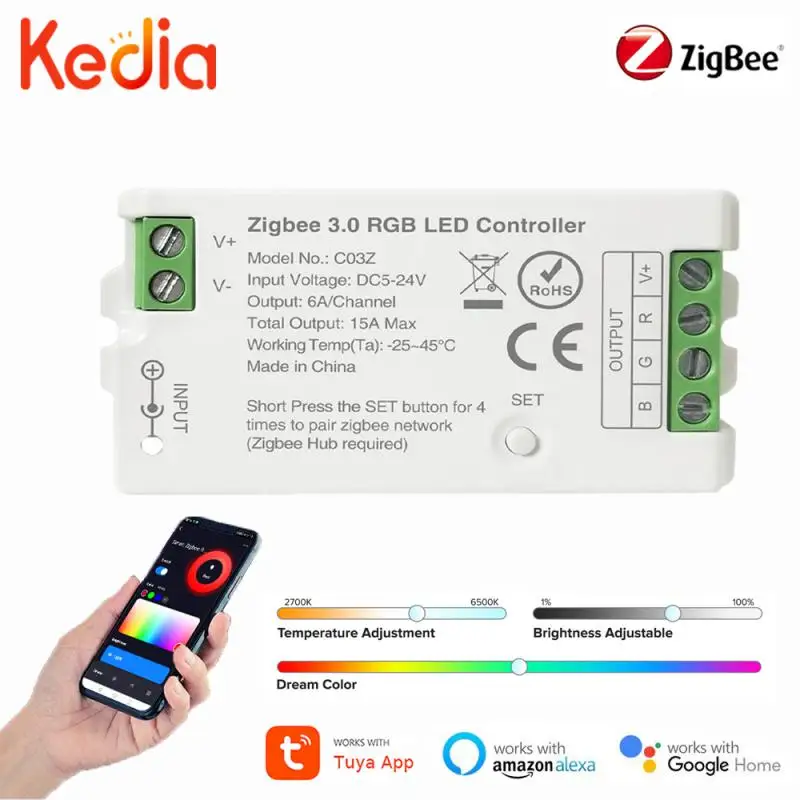 

Tuya Zigbee WIFI RGB LED Controller DC5V-24V RGBW RGBCCT LED Strip Controller Need Gatewy Alexa Amazon via APP Voice Control