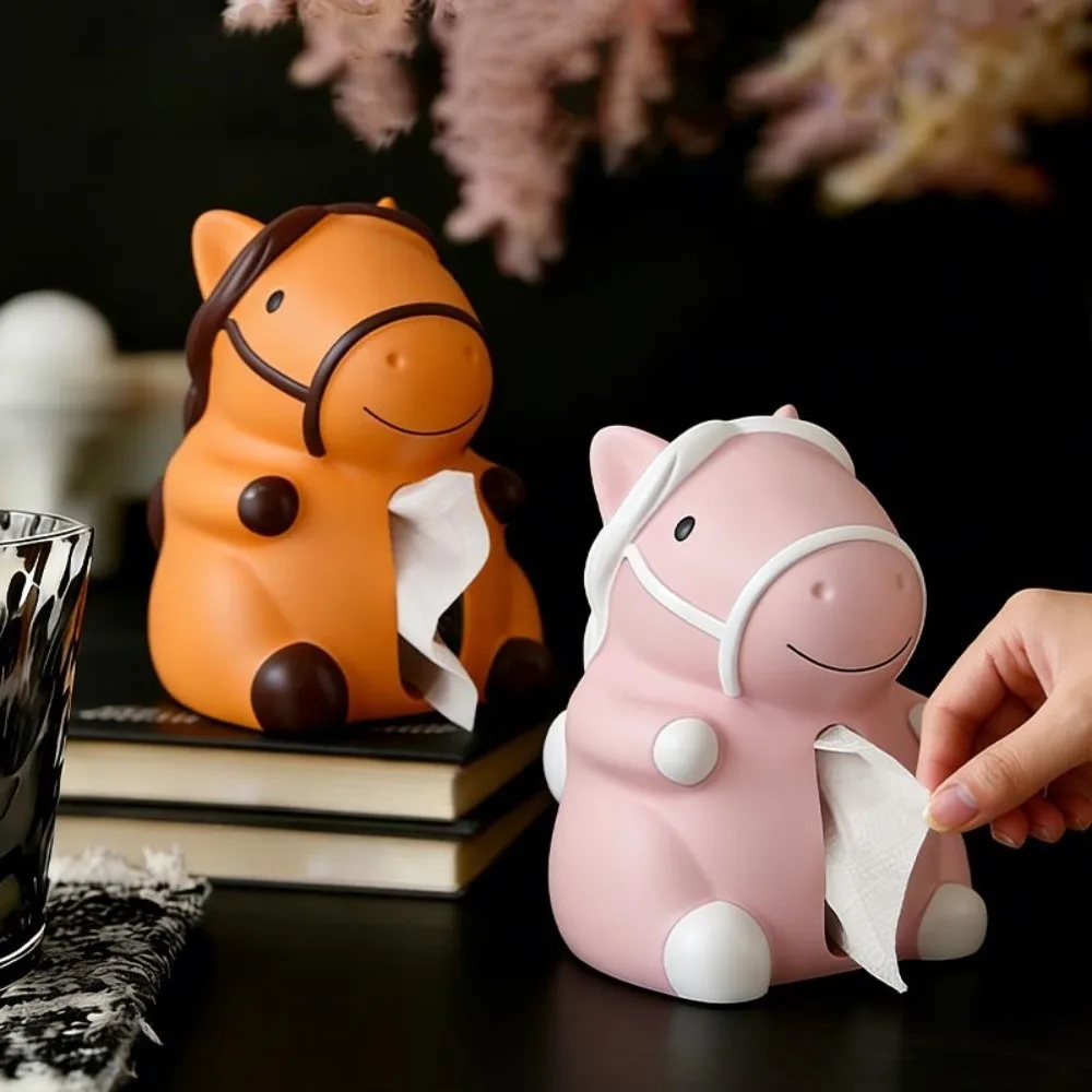 Figure Model Horse Year Tissue Box Decorative Horse Tissue Storage Box Cartoon Collectible Little Horse Model Home Decoration