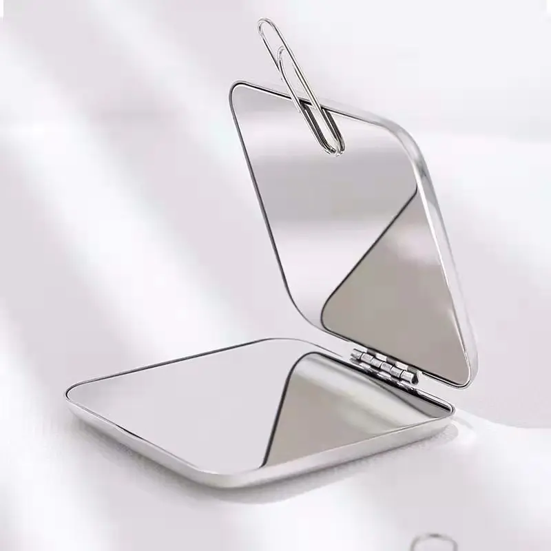 Personalized Portable Women Stainless Steel Makeup Mirror Hand Pocket Folded-Side Cosmetic Make Up Mirror Small Various Shapes