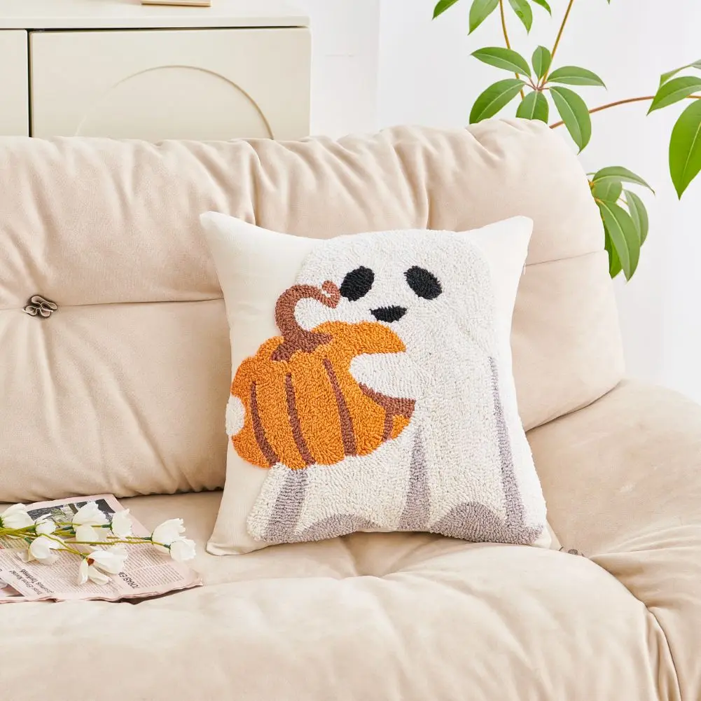 1PC 45x45cm Halloween Ghost Pumpkin Cushion Cover for Living Room Sofa Embroidered Pillow Cover Festival Decoration