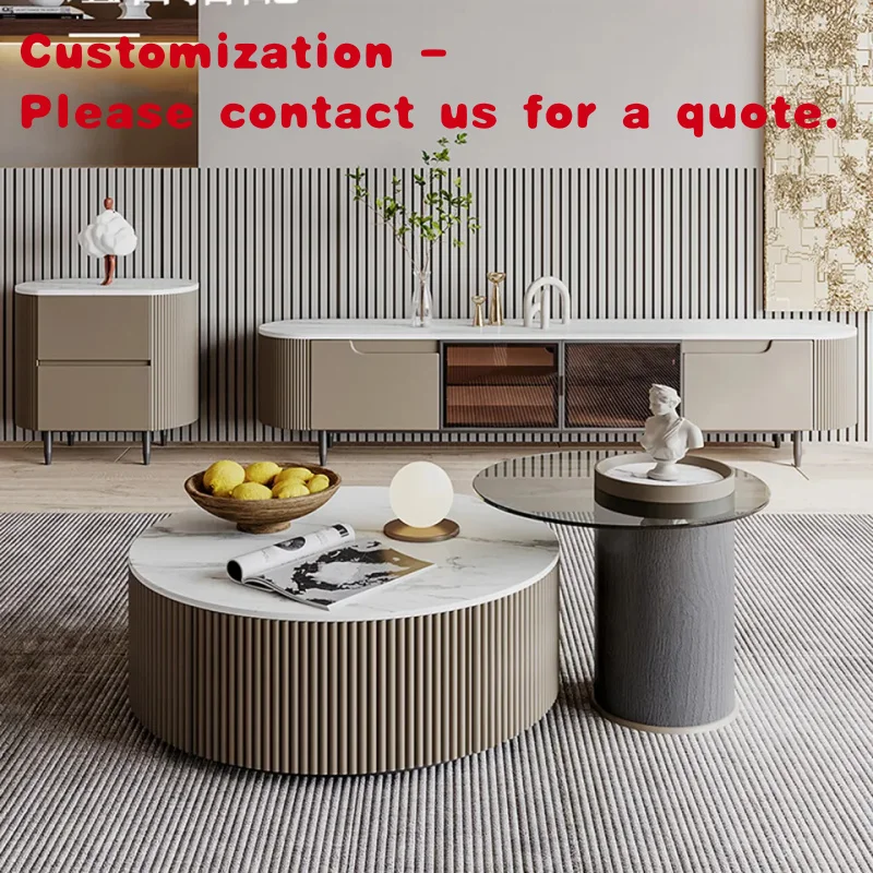 

custom.ATUNUS Living Room Furniture Rock Plate Stainless Steel Round Coffee Table Light Luxury Design Large and Famili