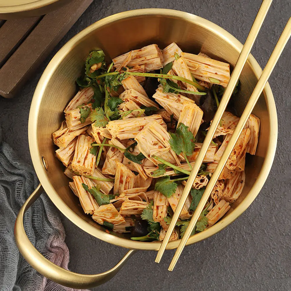 

1pc Stainless Steel Noodle Pot 1.5L Golden Heat Resistant Ramen Bowl For Soup Korean Ramen Portable Single Handle Non Stick