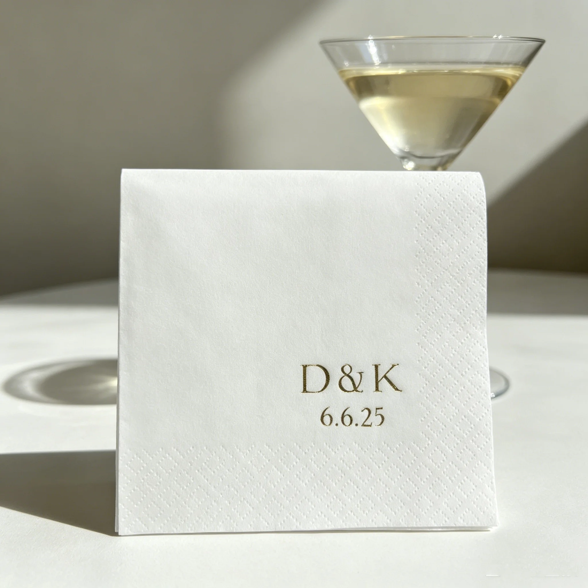 

50pcs Custom Gold Foil Monogram Cocktail Napkins, Personalized Couple Initials & Date Printed Disposable Beverage Napkins for We