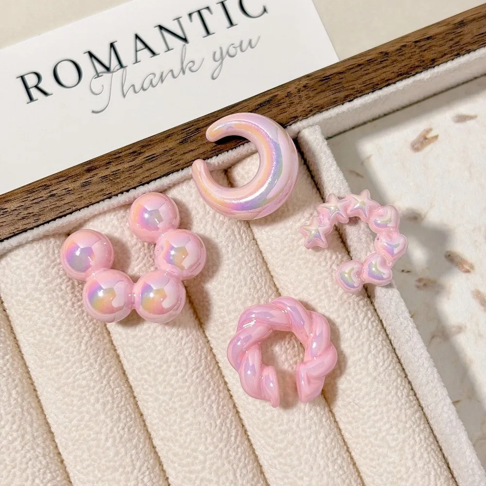 4Pcs/Set New Transparent C-ring Threadless Ear Cuffs Star Heart Clip On Earrings Minimalist Simple Ear Bone Clips Set Wedding