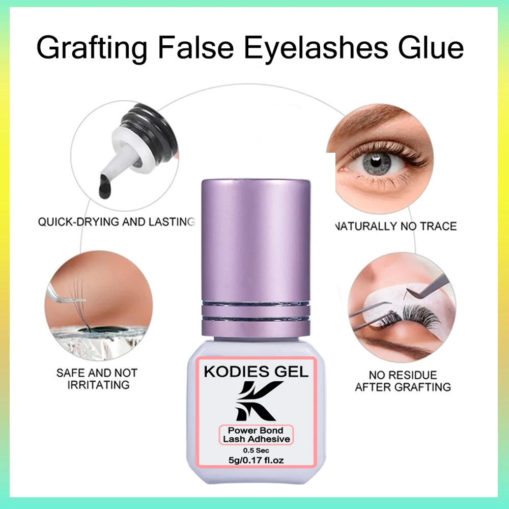 KODIES GEL NEW Powder Bond Eyelash Glue Extension Adhesive Supplies 5ML 0.5s Extremely Strong Retention Black Lash Glue Lifting