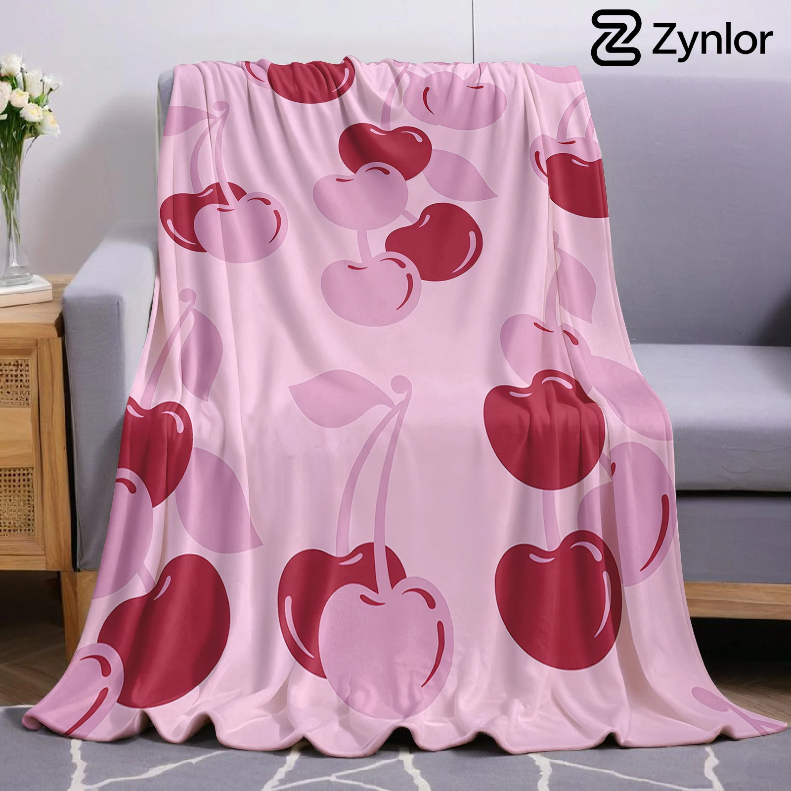 Dual Tone Cherry Ultra Soft Sherpa Fleece Blanket Fluffy Warm Halloween Cozy Throw for Sofa Couch Bedroom Gift All season