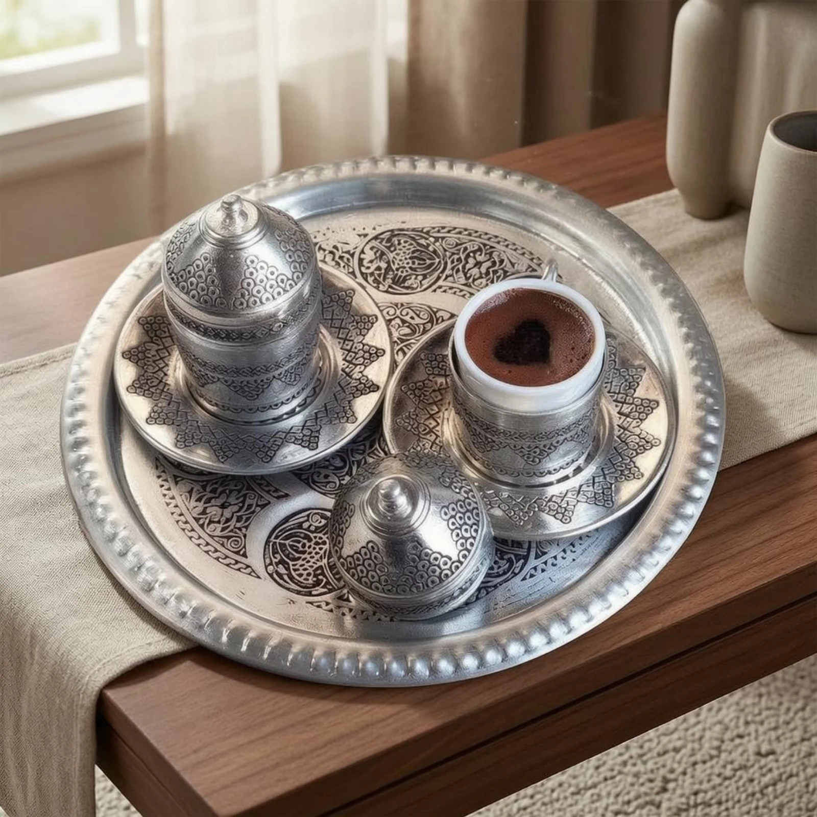 Metal Coffee Set Artisanal Coffee Set Tableware Copper Patterned