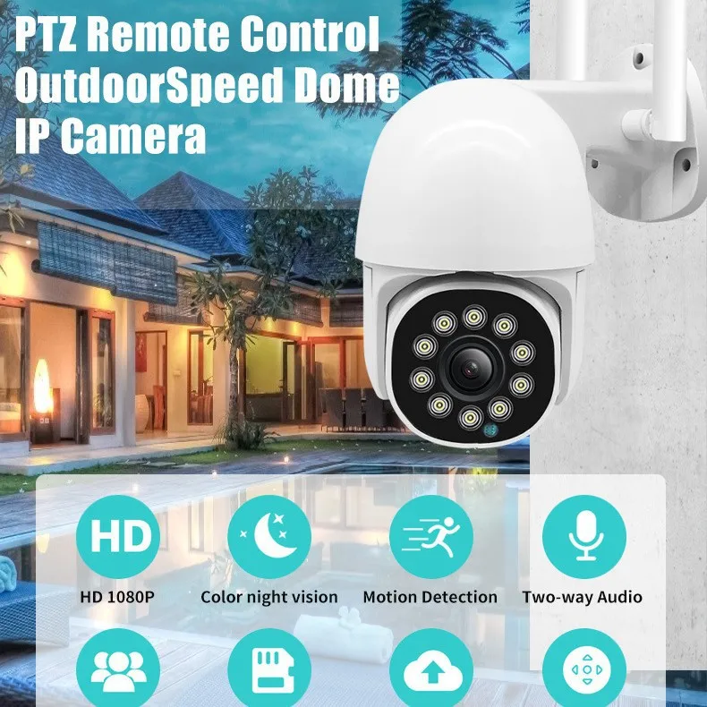 2MP 1080P Eseecloud APP Full Color  PTZ  Intercom IP Dome Camera  AI Humanoid Detection  Home Security CCTV  Baby Monitor