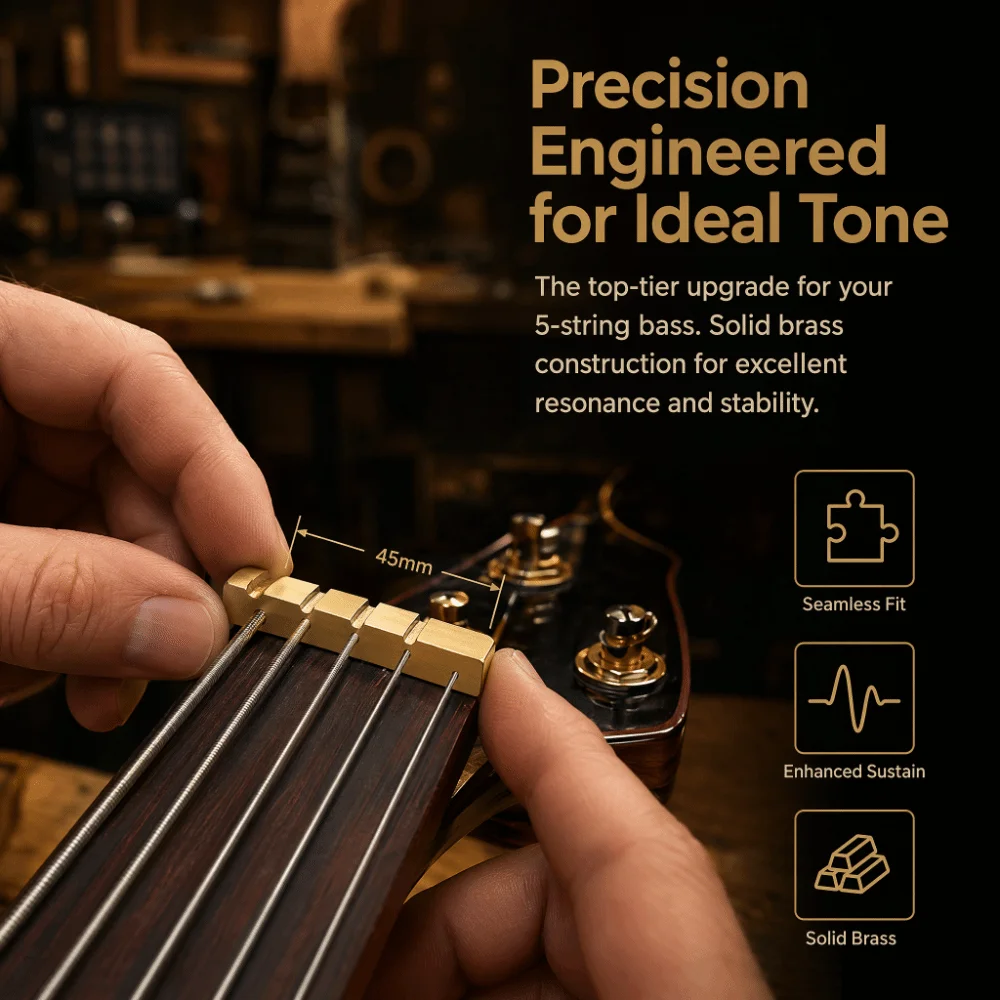 45mm Width/3.5mm Height/6-5mm Slot Size Electric Bass Guitar Nut Gold Brass Material Pre-Slotted Guitar Nut Pre-Slotted Design