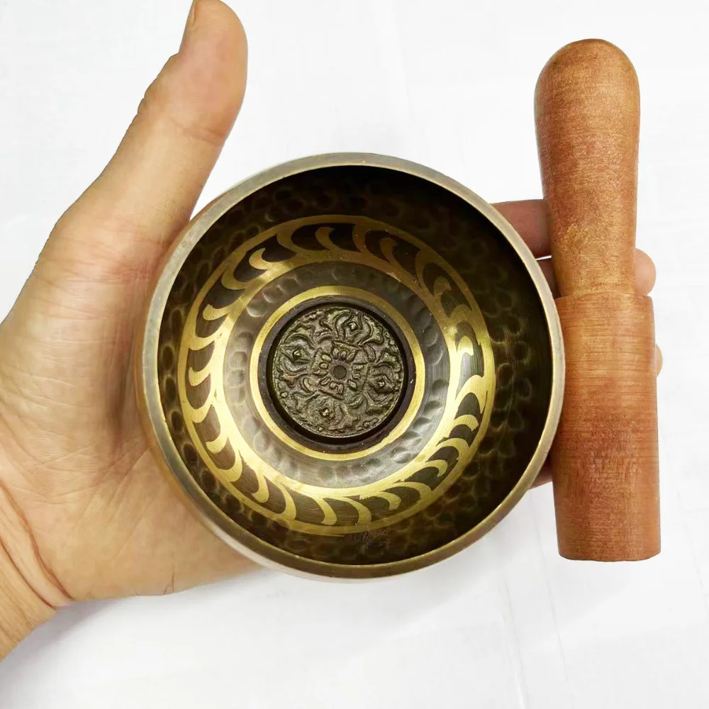 Tibetan Singing Bowl Brass Sanskrit for Sound Handmade Yoga Meditation Healing Stress Relief Buddha Mindfulness Instrument