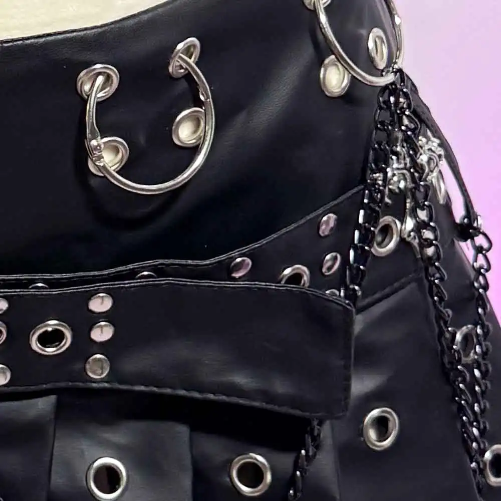 

E-Girls Harajuku DIY Emo Kawaii 90s Eco Gothic Skirts Punk Rock 2025 Club Wear Goth Cross Grunge Hand Made Y2K Vegan Leather