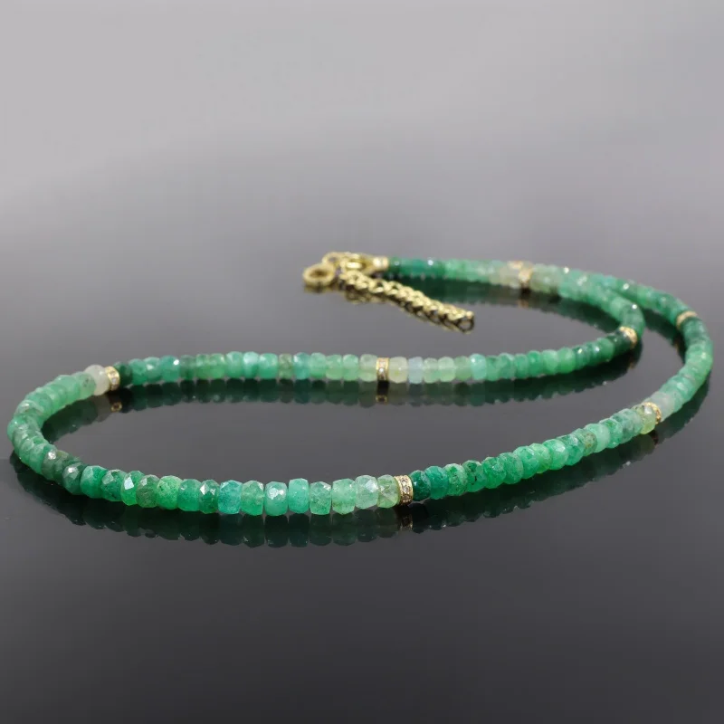 

Natural Emerald Beaded Necklace in Sterling Silver