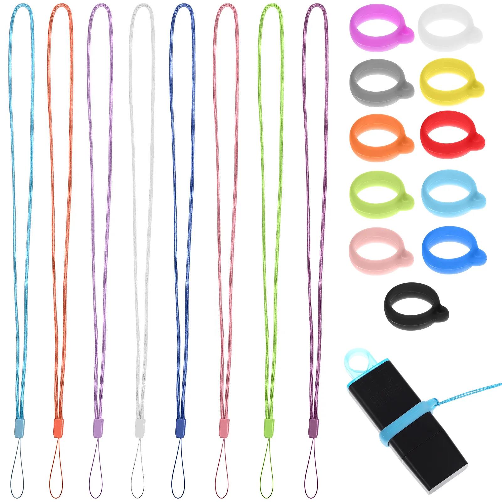 Lanyard Set Anti Lost Silicone Round Rings Pen Holder for with Anti-lost Strap Leash Beaded Keychain