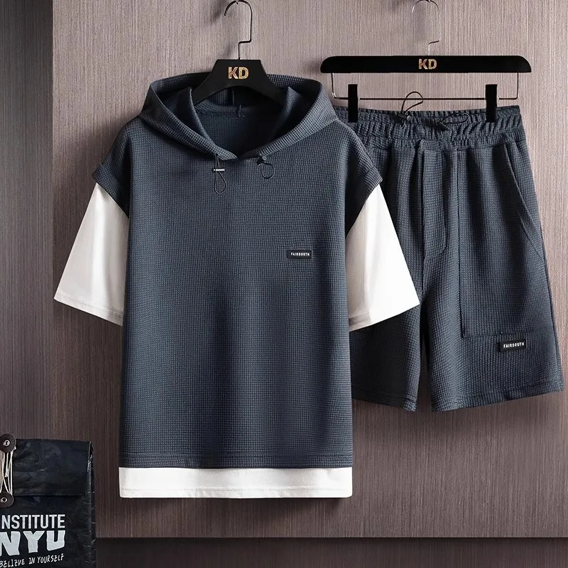 

Youth Casual Sportswear Set ort Sve Hoodie T-irt Loose Fit Summer Trendy Brand Mo Two-Piece Ensemble for Teens