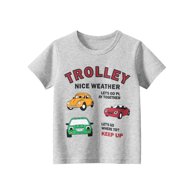 2023 Children T-Shirts for Boy 100% Pure Cotton Short Sleeve Lovely Car Bus Truck Cartoon Clothes Kids Casual Sport Top Tees