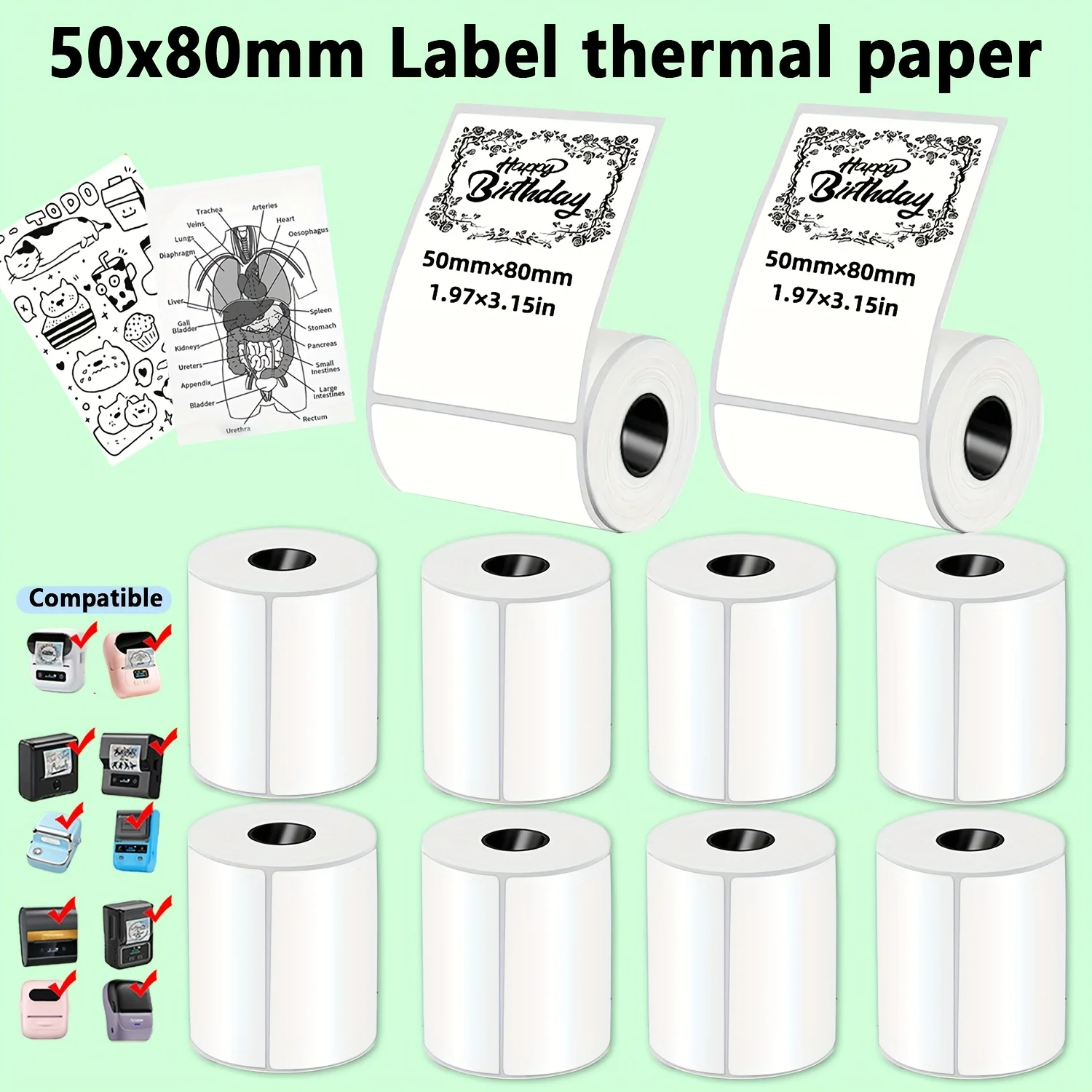 

50x80 мм термонаклейки для этикеток, самоклеящиеся, подходят для портативных термопринтеров, бирки для одежды/подарочная упаковка/принтер/послушное обслуживание/проект