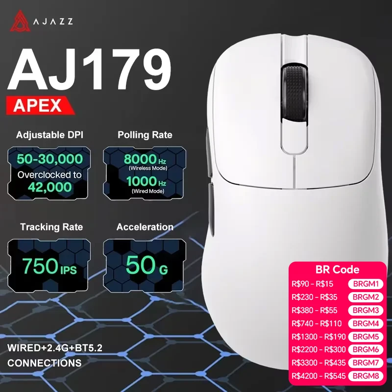Ajazz AJ179 Apex PAW3950 Kabellose Gaming-Maus mit RGB-Ladestation, Computer-Makromaus für Gamer, Leichte Ergonomische PC-Maus