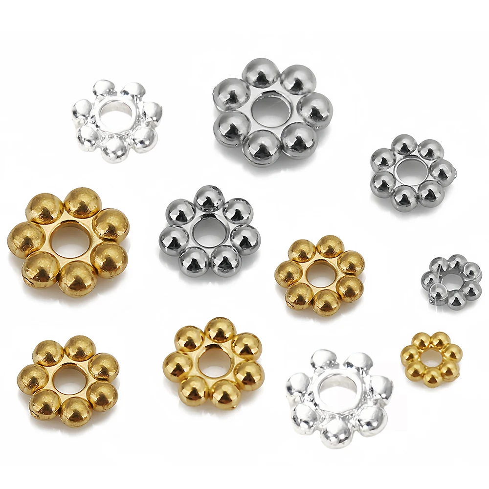 30pcs Stainless Steel Flower Spacer Bead Snowflake Loose Beads Charms Pendants for DIY Bracelets Jewelry Making Accessories