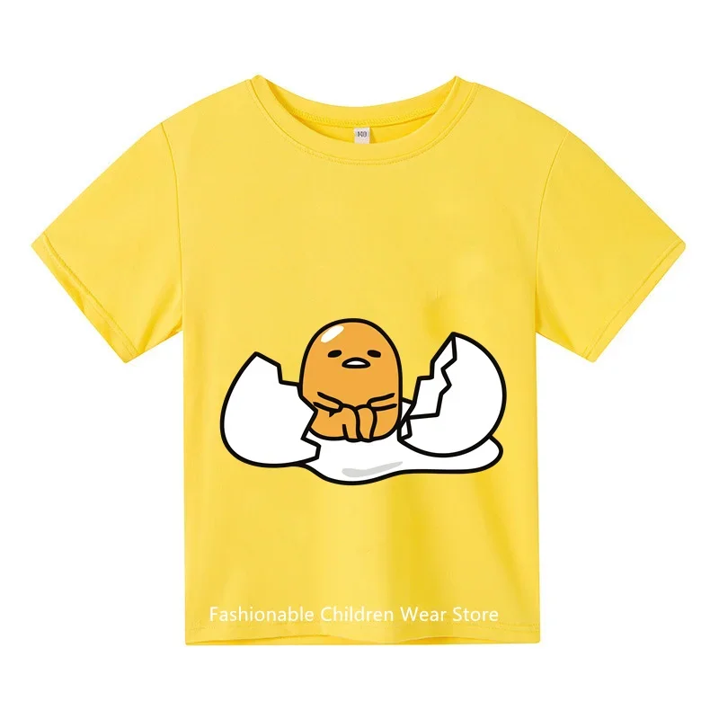 Camiseta com estampa de ovo preguiçoso anime infantil, manga curta, bebê casual, meninos e meninas, estudantes, verão, 2024