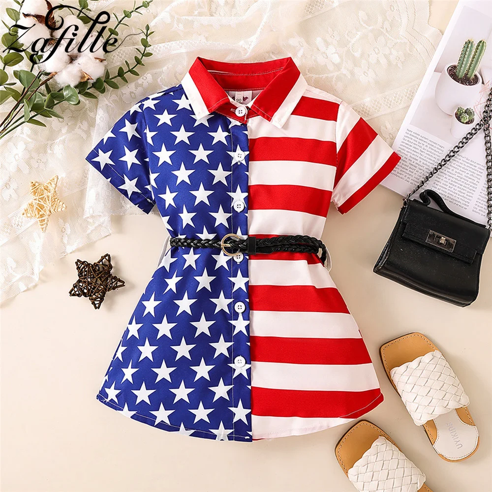 ZAFILLE Independence Day Girls' Dress Patchwork Costume For Babies Summer Kids Girls Clothing 4th July Children Dresses Clothes