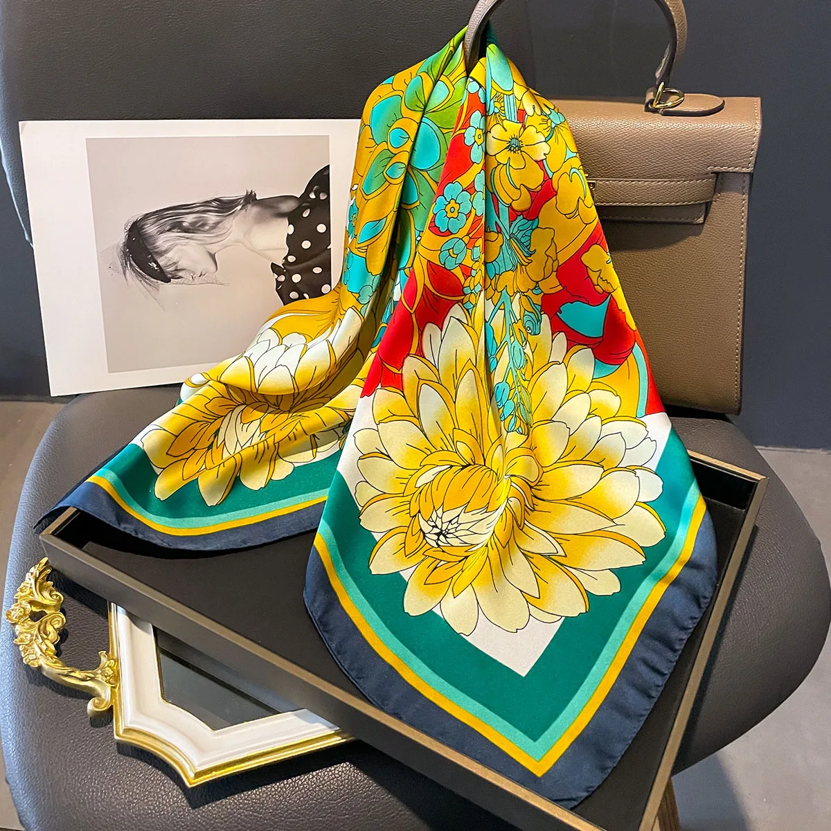 

Модный шарф для волос для женщин, дизайнерская повязка на голову, лента, атласные шелковые квадратные шарфы, женский шарф на запястье, дизайн, несколько стилей