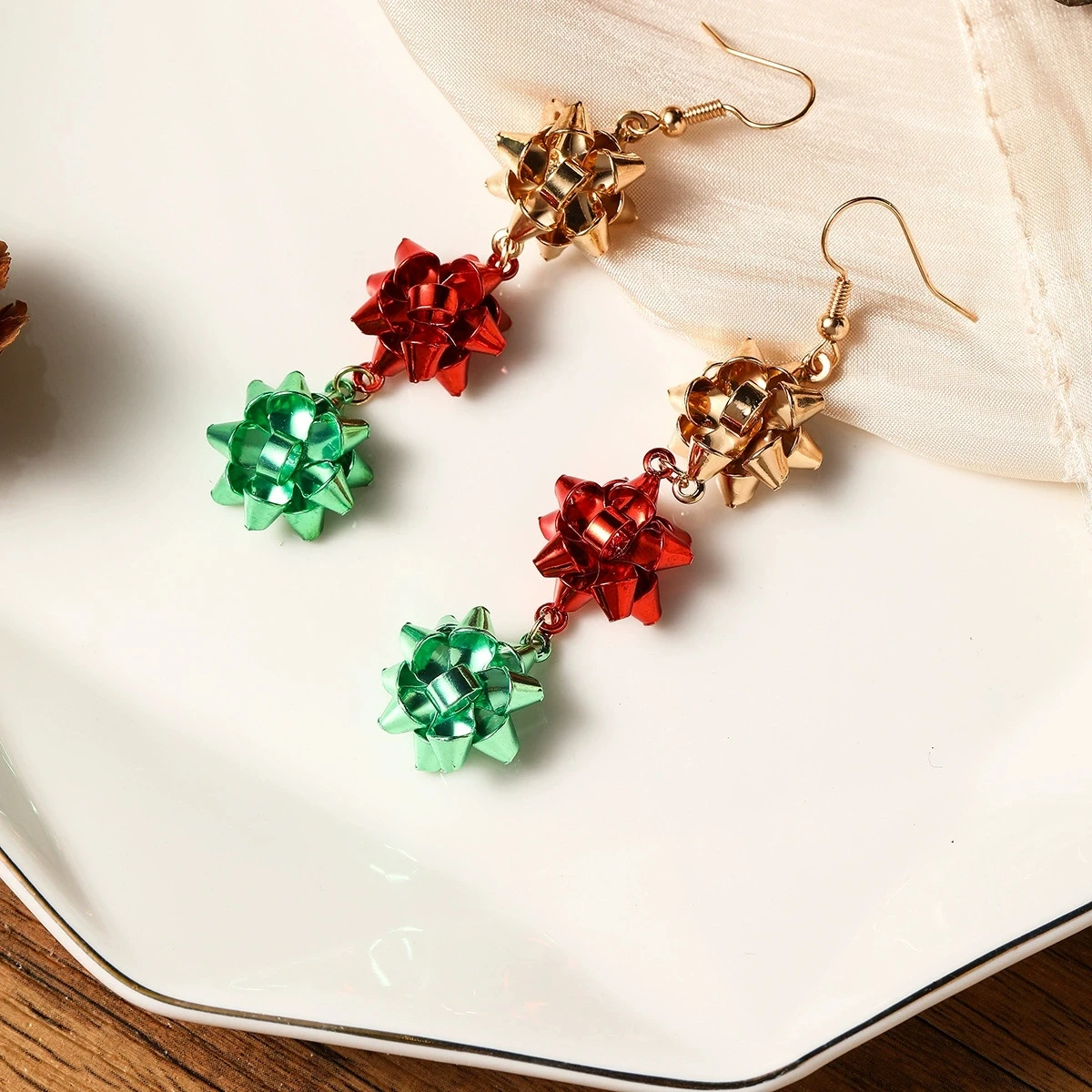 Christmas Snow Globe Bell Long Stud Earrings Red and Green Holiday Color Scheme Fashionable Women's Pendant Jewelry NEW