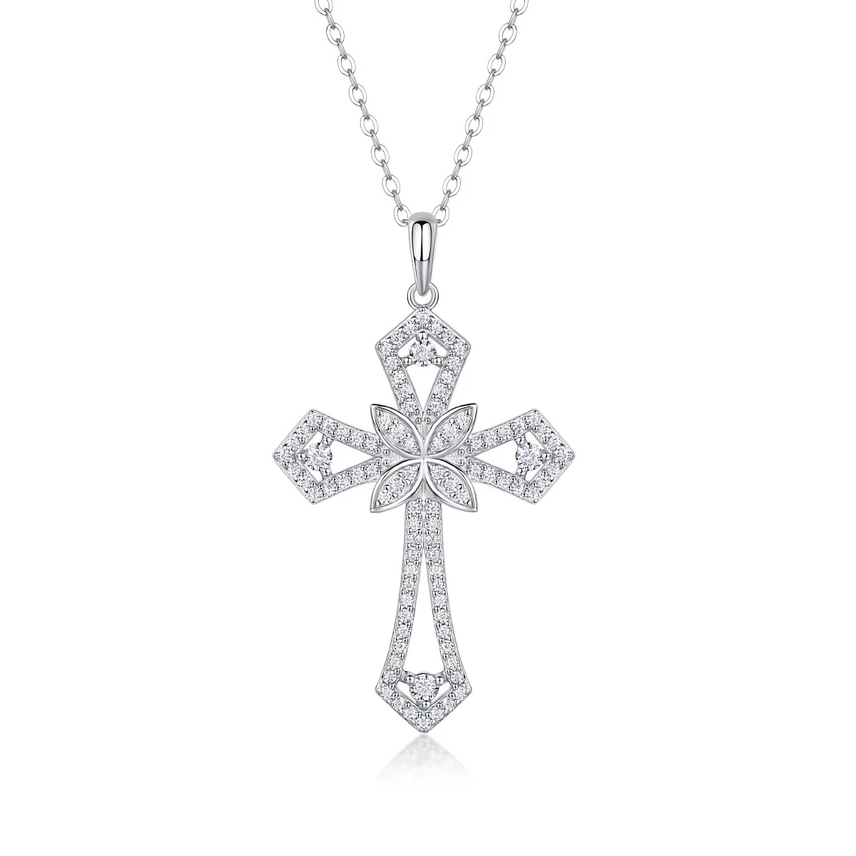 

0.58ct Full Iced Moissanite Cross Pendant Necklace for Women 925 Sterling Silver Religious Pendant White Gold Plated Pass Tester