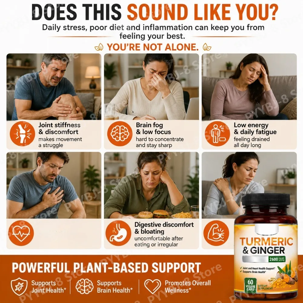 Turmeric Capsule 60 Count Nutritional Supplement with Curcuminoids Ginger Black Pepper Extract Vegan Support Joint Brain Health