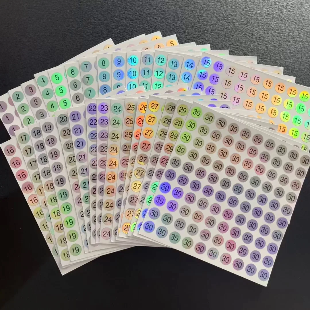 1-1000 Laser Number Sticker Round Waterproof Nail Sticker Digital Label Nail Polish Color Gel Varnish Marking Sticker