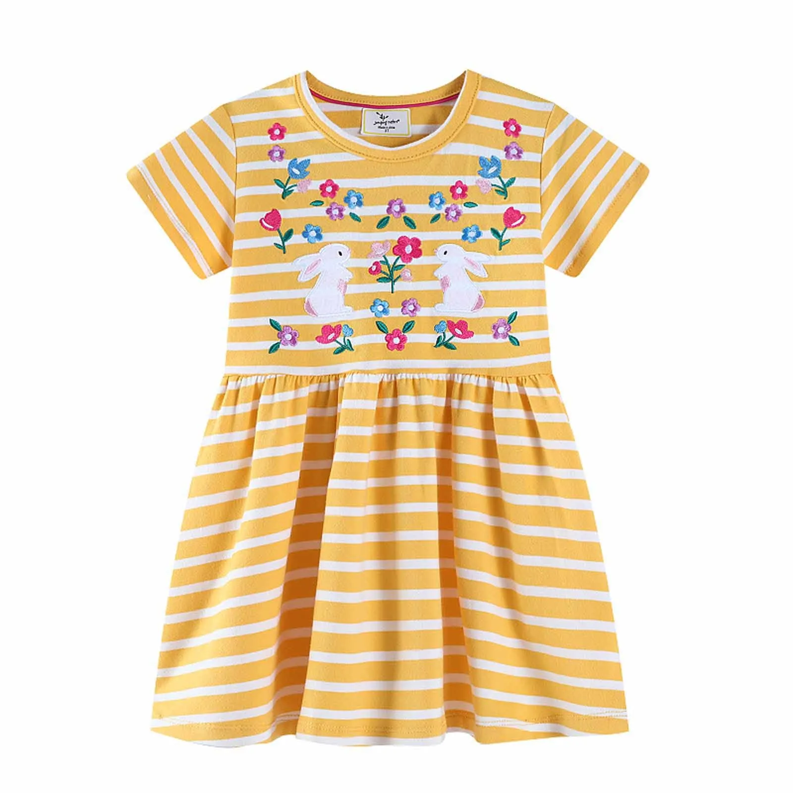 Toddler Girl Short Sleeve Easter Dress Coton Casual Jesey Shirt Playwear Applique Dress Play Girl Dresses