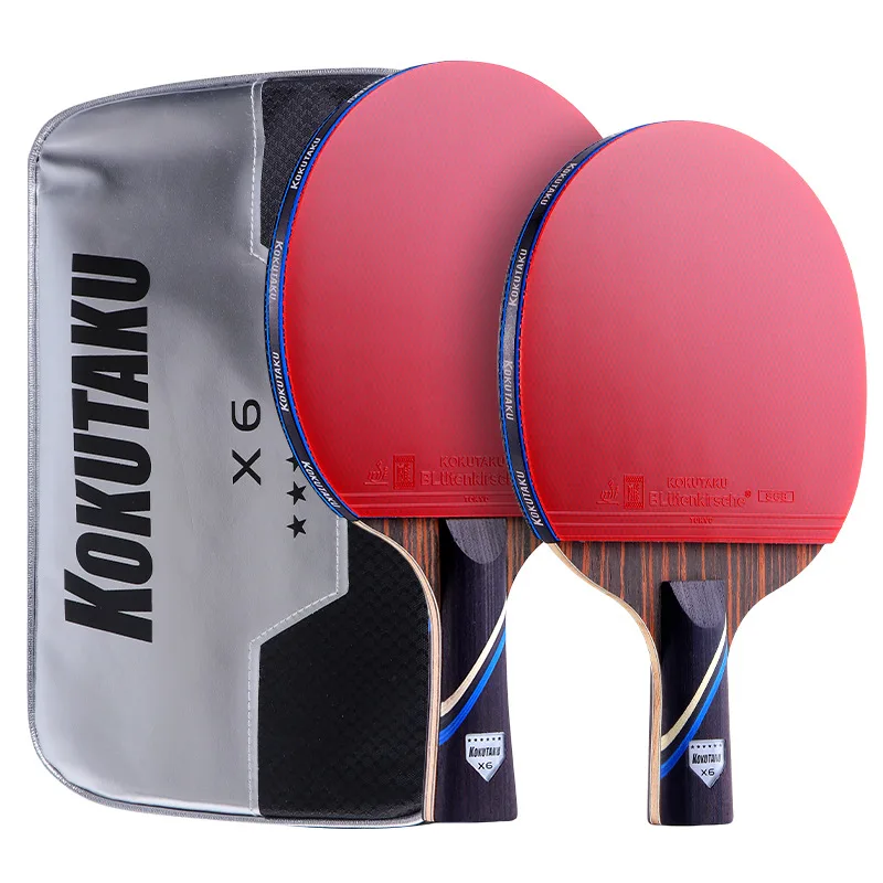 KOKUTAKU X6 Star Ping Pong Paddle Advanced 7 Plywood Ebony Carbon Table Tennis Racket Set for Training School Club