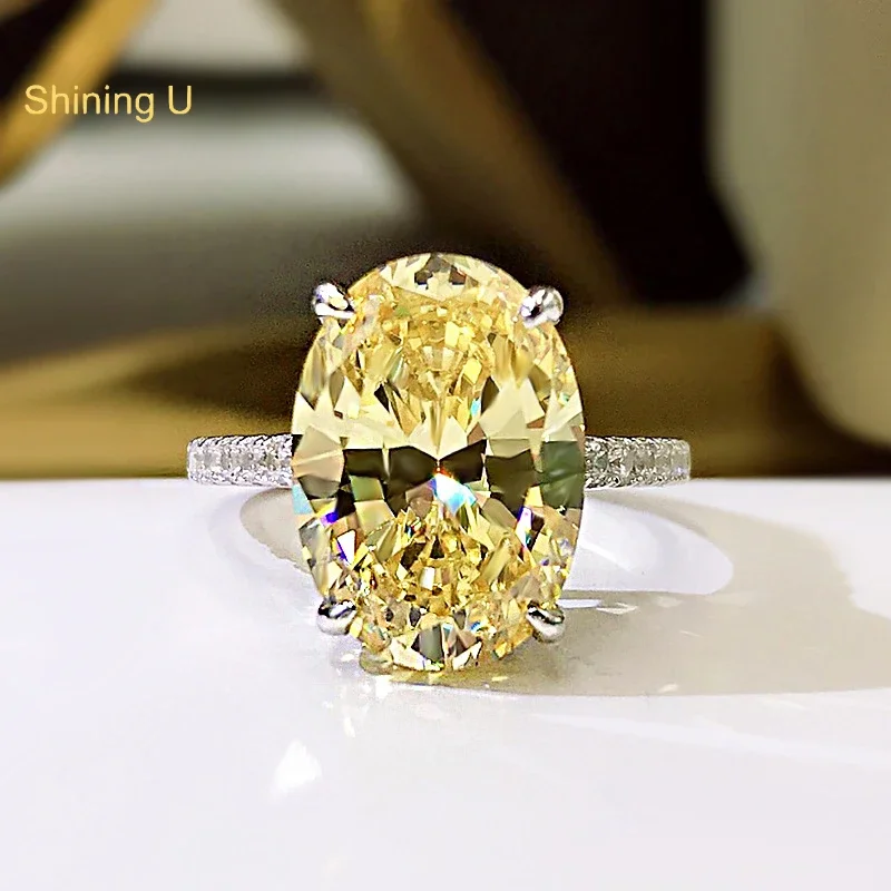 

Shining U S925 Silver High Carbon Diamond Radiant Cut 9*13mm Yellow Pink Clear Gems Ring Fine Jewelry for Women Wedding