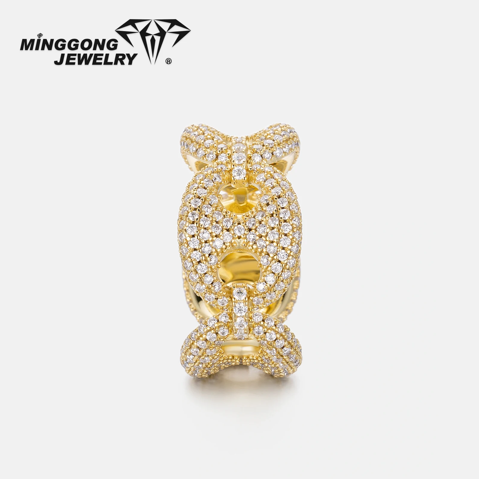 Aanpasbare 12 mm G-Link hiphopstijl Moissanite ringen nieuw ontwerp 925 zilver 10K/14K massief goud VVS voor mannen en vrouwen