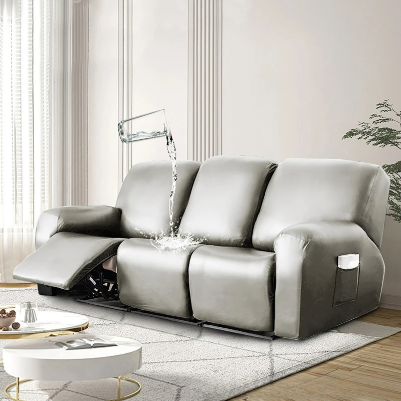 1/2/3 Seat Waterproof Recliner Sofa Cover PU Leather Armchair Cover Solid Color Elastic Relax Single Sofa Slipcovers Home Hotel view 4