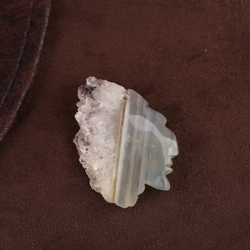 Drusy Agate Carving Indian Chief Head Pendant Natural Fashion Jewelry 53x37x13mm 3.8g - Jewelry Making Pendant Beads Accessory