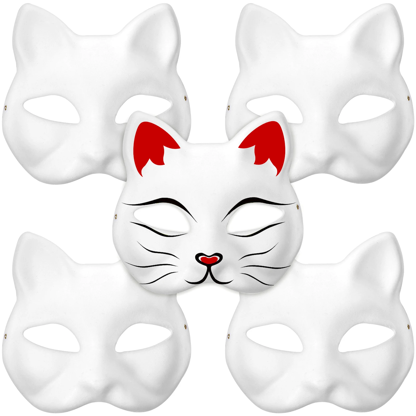 

5 Pcs Cat Masks White Paper Anime Blank Hand Painted Fox Masks Halloween Masquerade Costume Cosplay Accessories