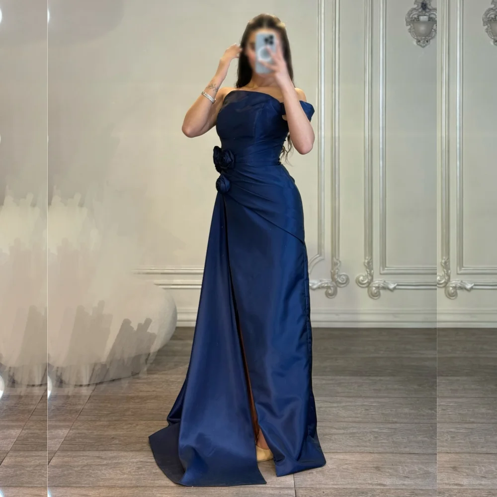 

Customized Charmeuse Pleat Handmade Flower One-shoulder Long Dresses Bespoke Occasion Women's Evening Elegant Party Gown