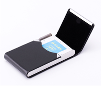 1Pc Multifunction Business Card Holder Simple Cigarette Case Buckle Storage Box Stainless Steel PU Leather Smoking Accessories