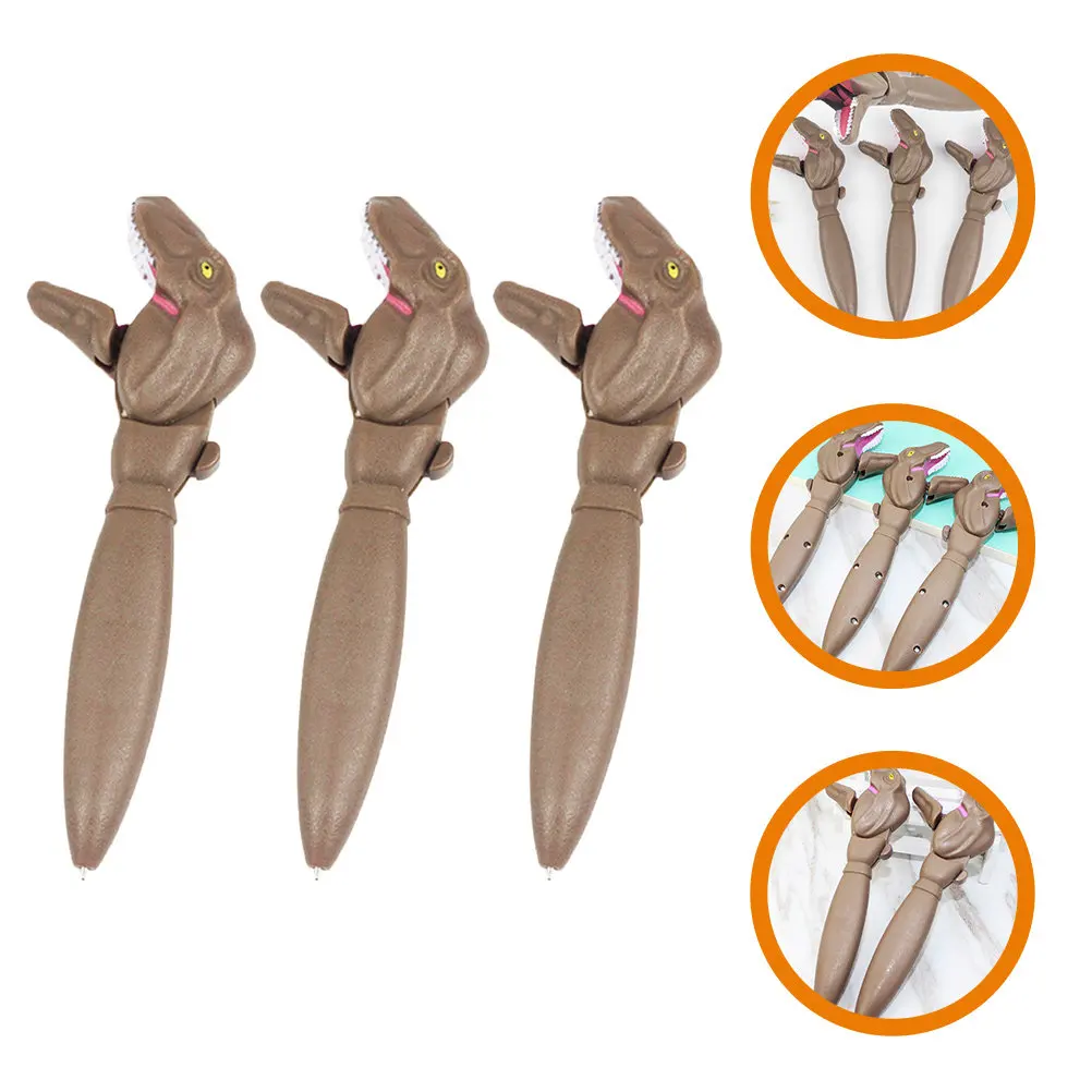 

Набор из 3 шариковых ручек в форме динозавра, трехцветные, для студентов, подарки, забавные канцелярские принадлежности, креативные и удобные