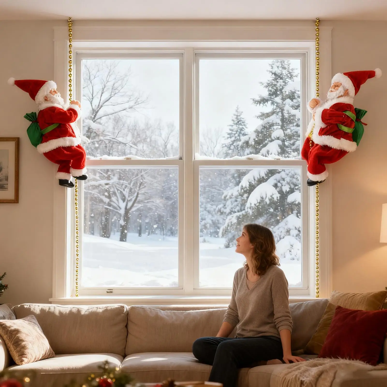 

Санта-Клаус Музыкальная альпинистская веревка Электрический декор на батарейках для праздничного развлечения Праздничный Рождественский Санта с музыкой и светом